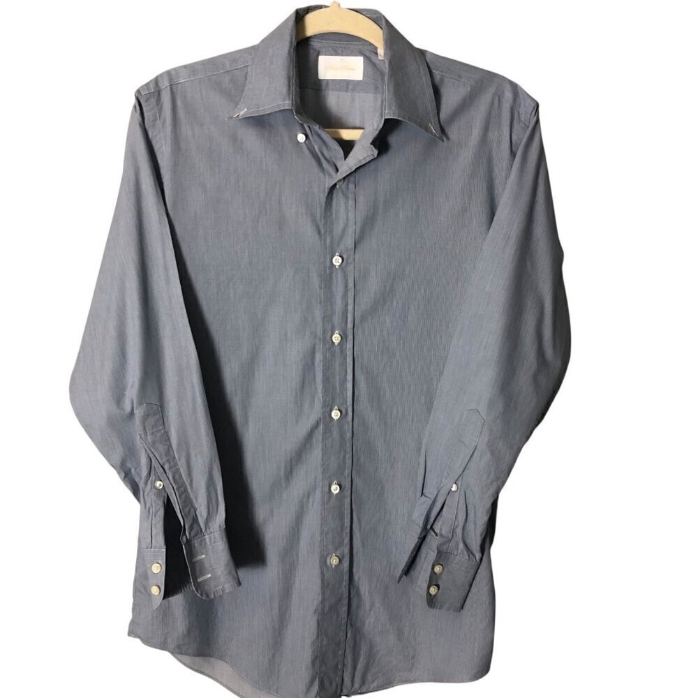 Brooks Brothers Regent Pinstripe Cotton Shirt -15 32 Blue Made in Italy